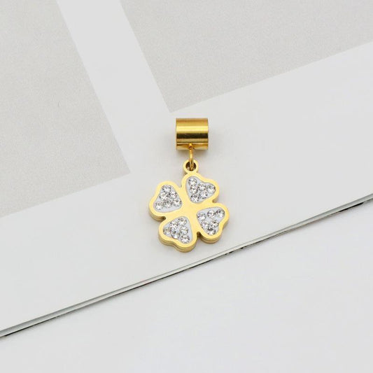 Necklace with four-leaf clover in strass diamonds with chain gift happiness