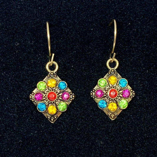 Handmade earrings in ethnic antique style rhombus shaped silver plated