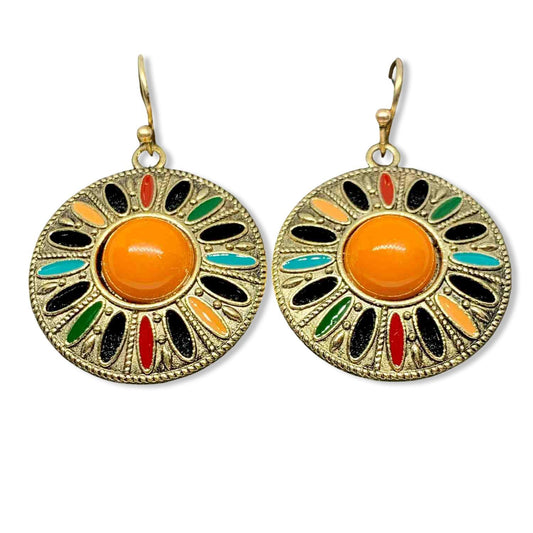Handmade earrings in ethnic antique style round silver plated