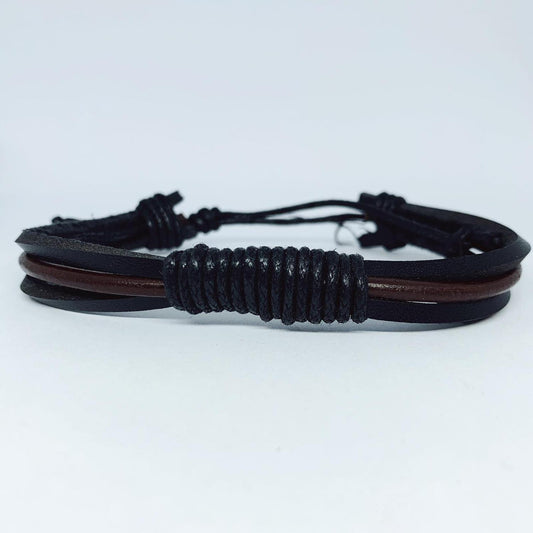 Handmade bracelet in authentic leather black brown for men