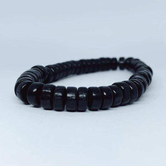 Handgjort armband i autentisk stil svart pärlor elastiskt män