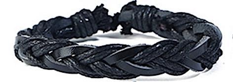 Handmade bracelet in solid black with both strings and leather straps