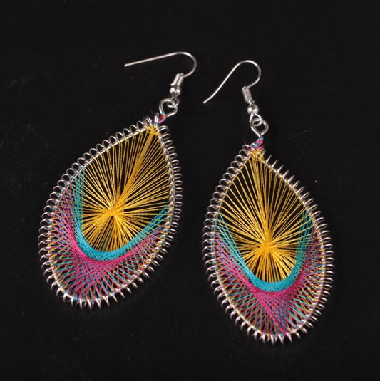 Handmade exotic earring with silk threads yellow pink