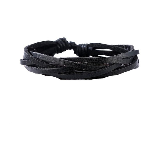 Handmade braided bracelet in authentic leather black for men
