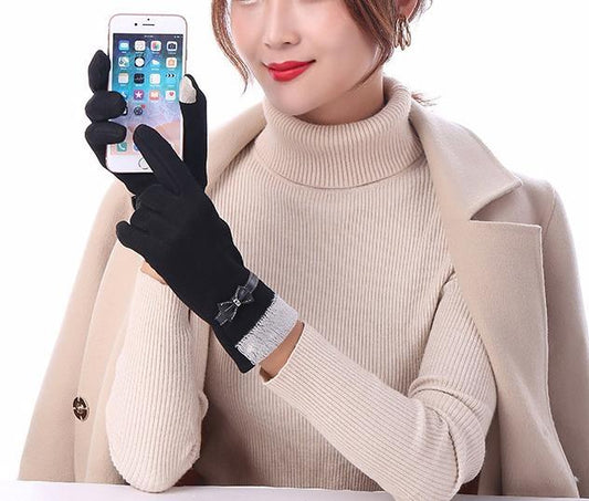 Handskar i fleece & rosett som används med Mobil touch iPad
