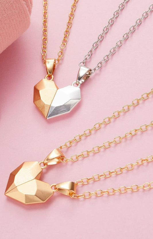 Heart with magnet friendship necklace hearts come together gold silver