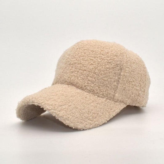 Cap in teddy material woolly fuzzy warm unisex beige black