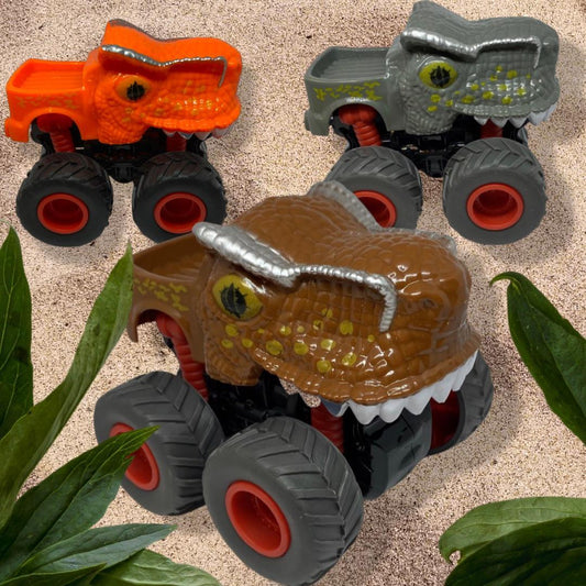 Toy car with a scary motif with teeth and a flatbed