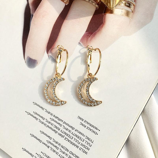 Light earrings with geometric pendants moon heart crystal