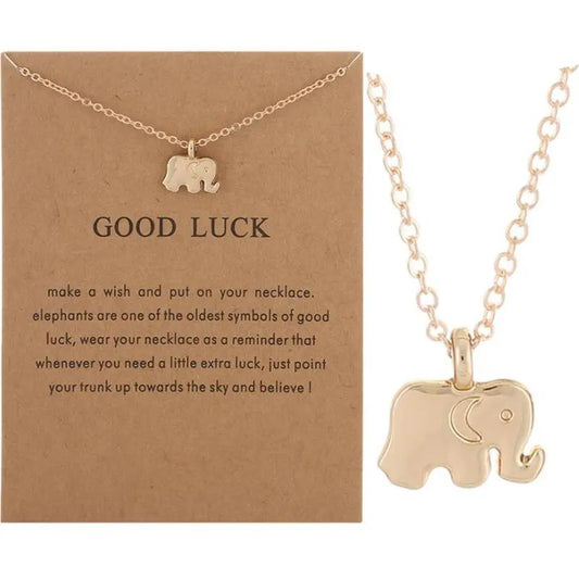 Good luck - necklace with message and elephant gift