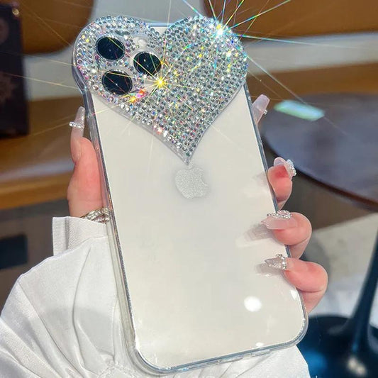 Lyxigt Mobilskal iPhone 14 Pro Bling Bling Kristall Diamant Hjärta Genomskinligt