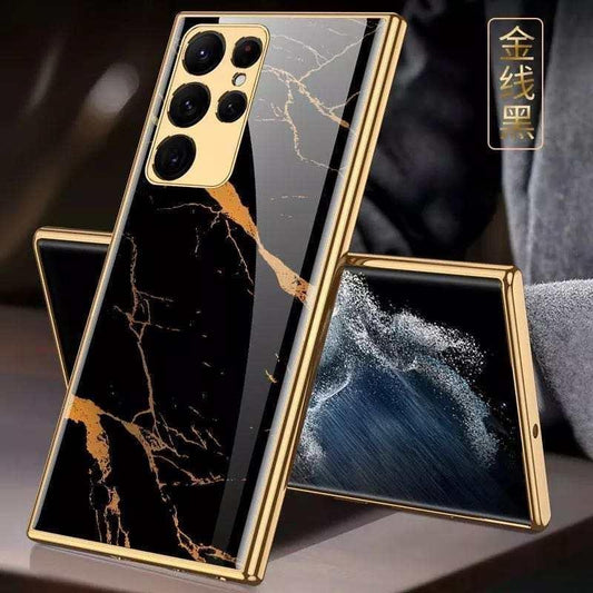 Lyxigt Samsung S22 skal svart marmor mönster guld