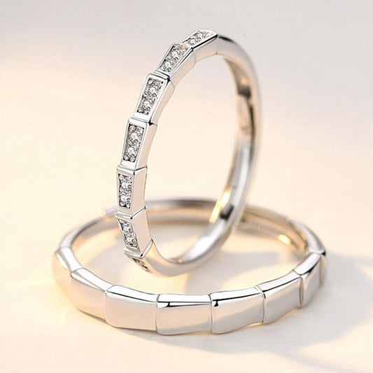 Matching silver plated rings with zircon for men and women