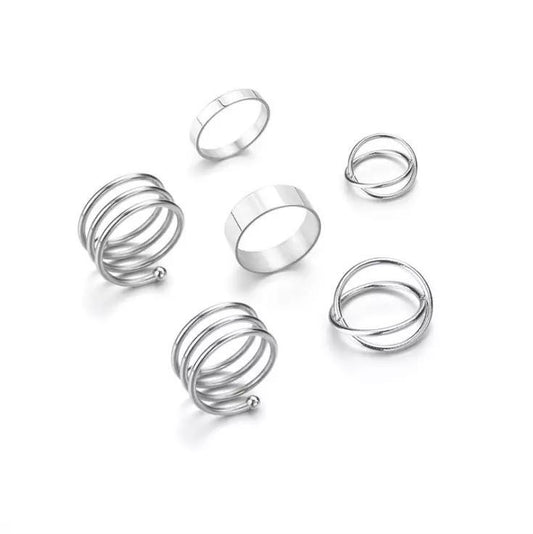 Minimalist set with 6 rings in stainless steel