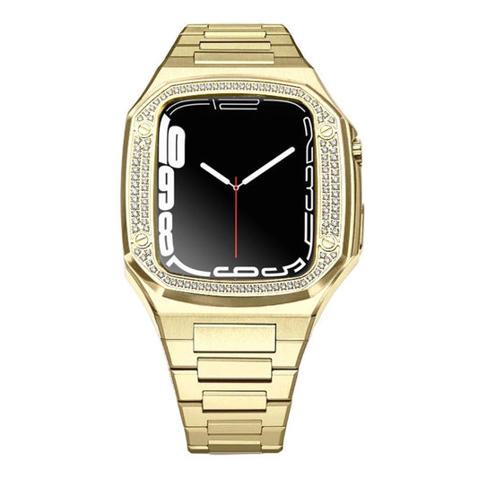 Noorzai S-Apple Watch Lyx-fodral band strass diamanter iWatch 7 guld