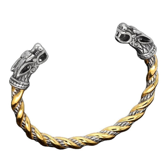 Noorzai S - Snurrat armband i rostfritt stål guld drake justerbart