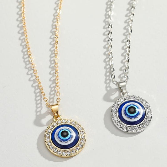 Evil eye - necklace with rhinestones, silver and gold protect nazar