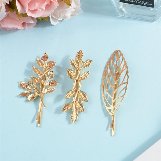 Incredibly beautiful hair clips set of 3 leaf gold