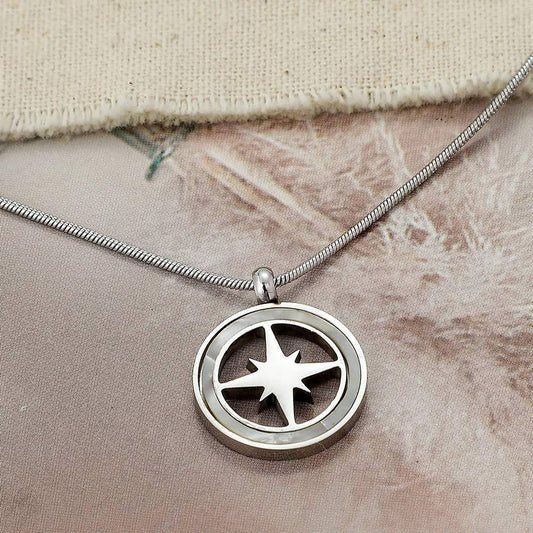 Personlig gåva förgyllt halsband kompass stjärna rostfritt stål