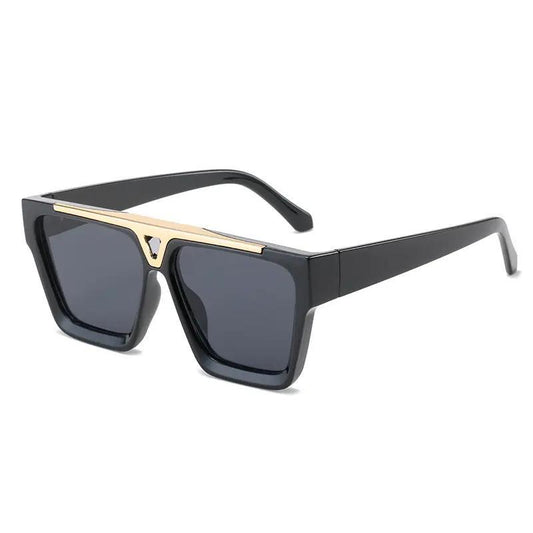 Rectangular sunglasses with flat frame and gold detail