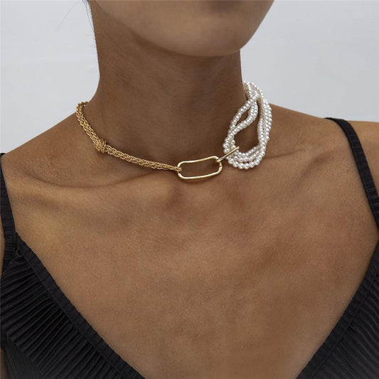 Retro necklace pearls gold chain minimalistic choker