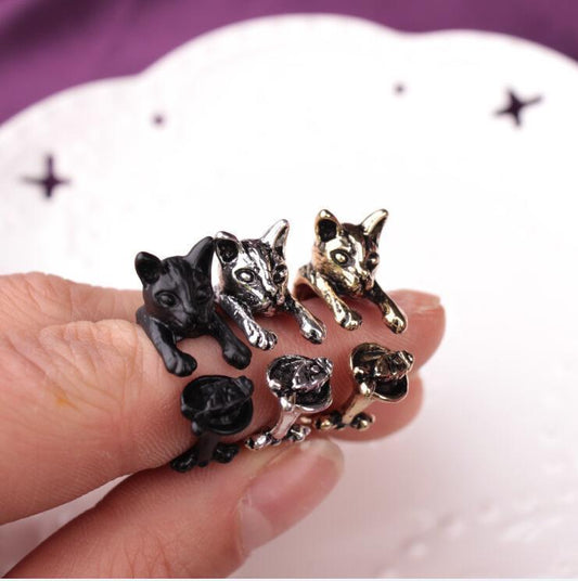 Ring with cat hugging finger cat lover