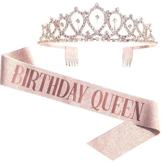 Set ''Birthday Queen'' band med tiara för födelsedagsfirande