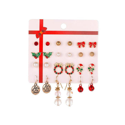 Set of 12 pairs of earrings with Christmas motif Christmas package snowflake