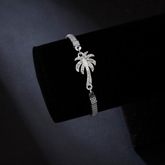 Silver-plated bracelet with zircon palm coconut travel