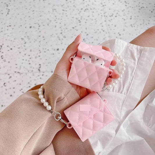Skal till Airpods Pro rosa väska med pärlor handväska lyx