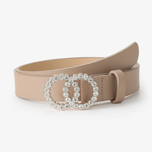 Skärp i veganskt läder och metallringar med diamanter strass