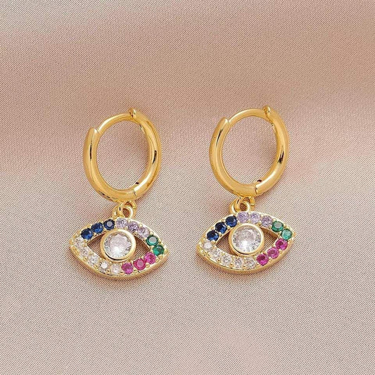 Små snygga örhängen ögon nazar i flera färger strass guld
