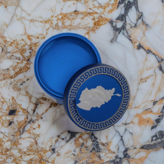 Snuff box in blue aluminum for all snus - Afghanistan map tiger