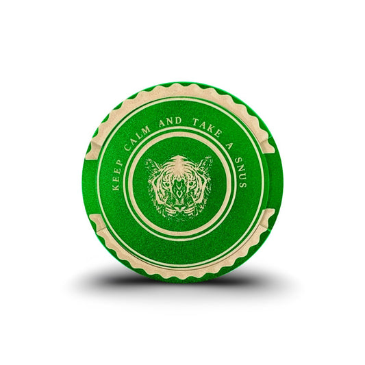 Snusdosa i grön aluminium med tiger ''keep calm'' gåva snus