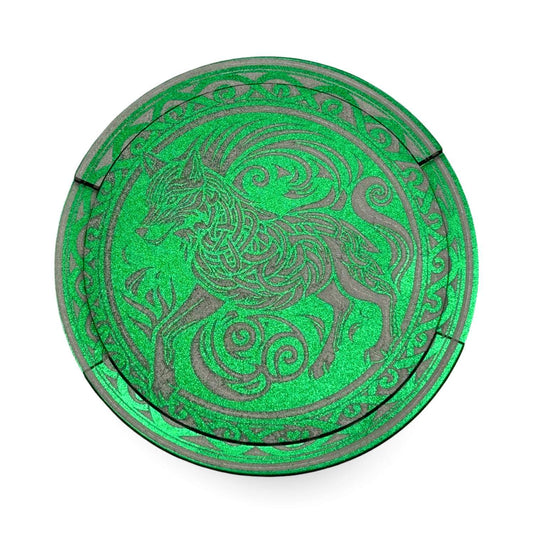 Snuff box in green aluminum with viking wolf pattern