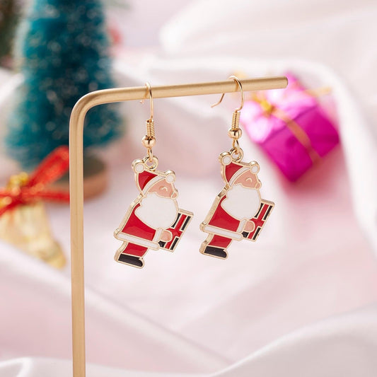 Stylish earrings Santa Claus with package gold-plated Christmas