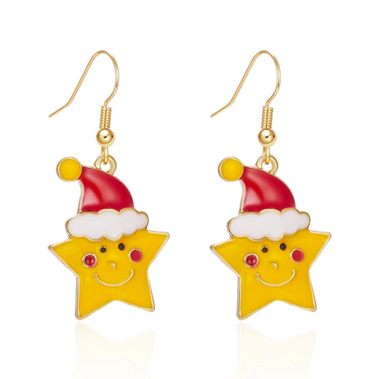 Stylish earrings star with red Santa hat Christmas Advent