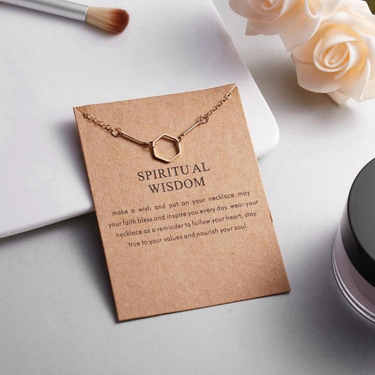 Spiritual wisdom necklace with hexagon 18K gold plated gift Christmas present