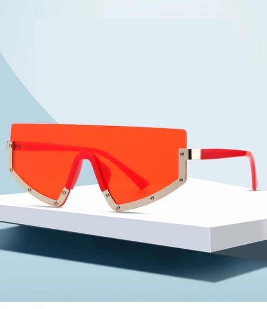 Sporty sunglasses ladies cool frames straight metal waterproof red