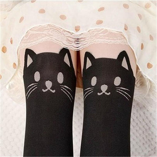 Söta nylon strumpbyxor med katter på framsidan anime tjej