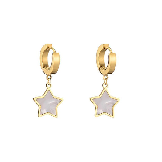 Cute earrings gold plated stainless steel hearts mother of pearl gold