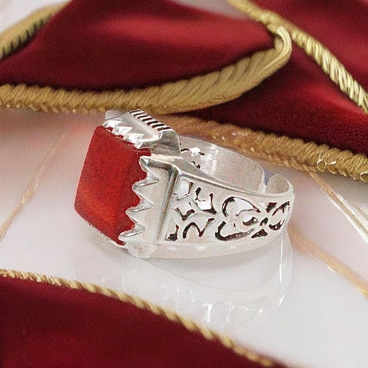 Sterling silver ring genuine fire opal stone oriental heel ring for men