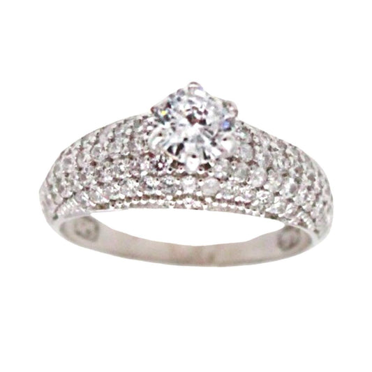 Sterling silver ring with several zircon rhinestones engagement wedding