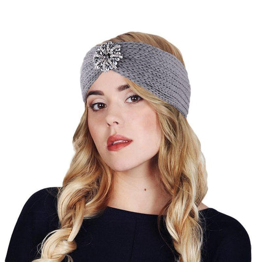 Knitted headband with beautiful jewel diamonds stones autumn winter