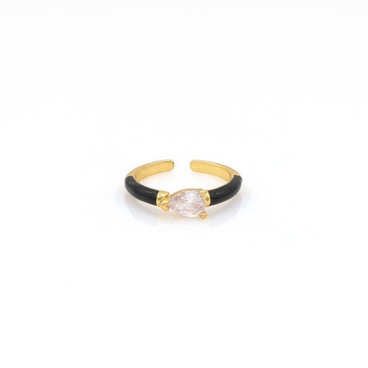 Black / White ring adjustable with stone and enamel color on gold