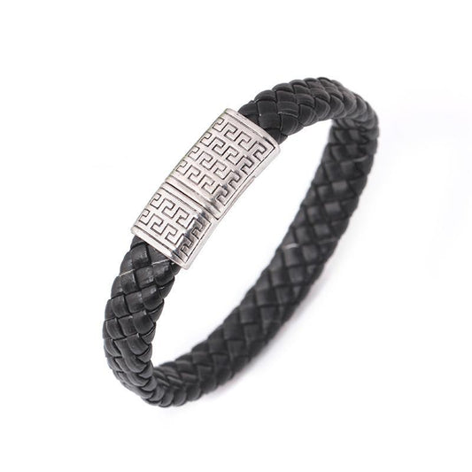 Black braided bracelet for men with pattern