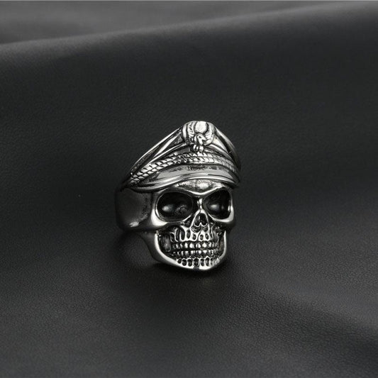 Tjock ring med legion officier skelett rostfritt stål kranium