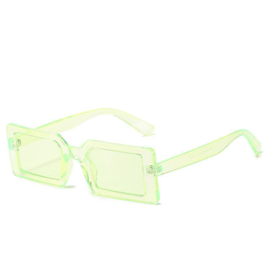 Trendy sunglasses with rectangular frames in lime green glass