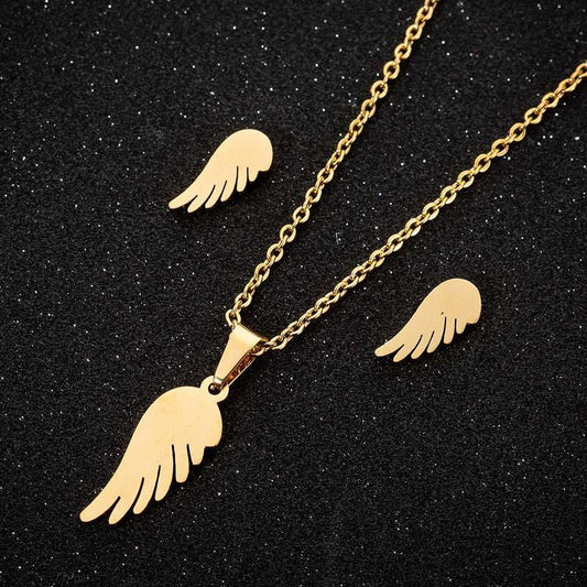 Trendy set earring necklace angel wing 14k gold plated gold