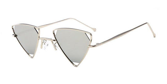 Triangular hipster sunglasses in silver mirror
